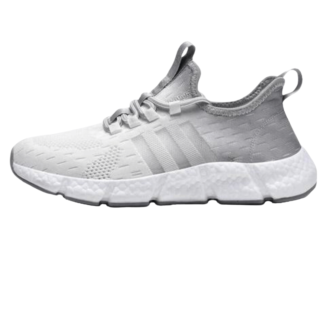 Tênis Quantum Runner Unissex - Design Degradê Grey-Orange com Listras Esportivas