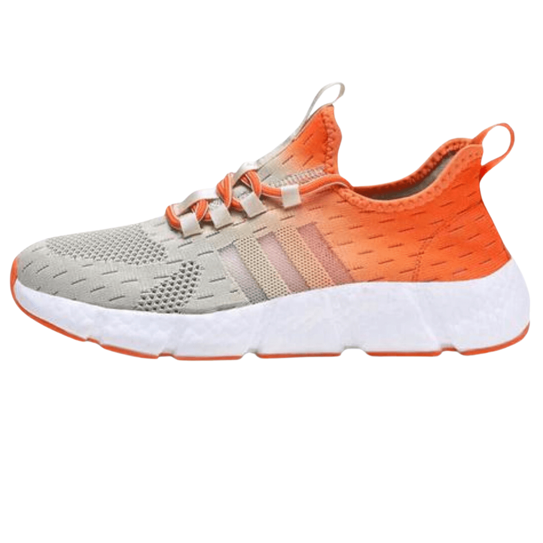 Tênis Quantum Runner Unissex - Design Degradê Grey-Orange com Listras Esportivas