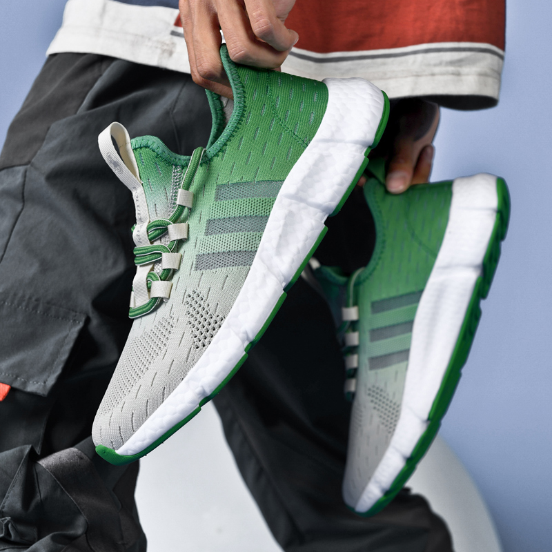 Tênis Quantum Runner Unissex - Design Degradê Grey-Orange com Listras Esportivas