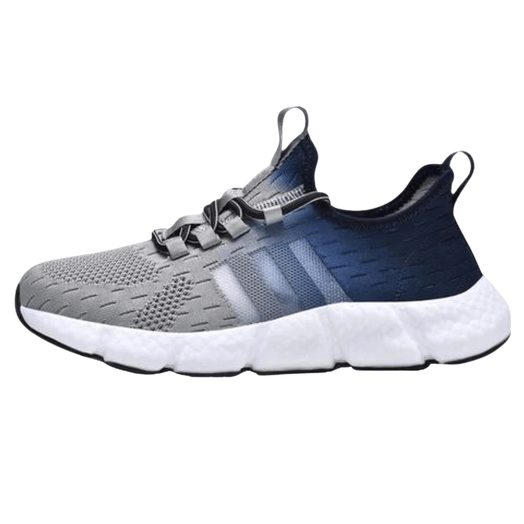 Tênis Quantum Runner Unissex - Design Degradê Grey-Orange com Listras Esportivas