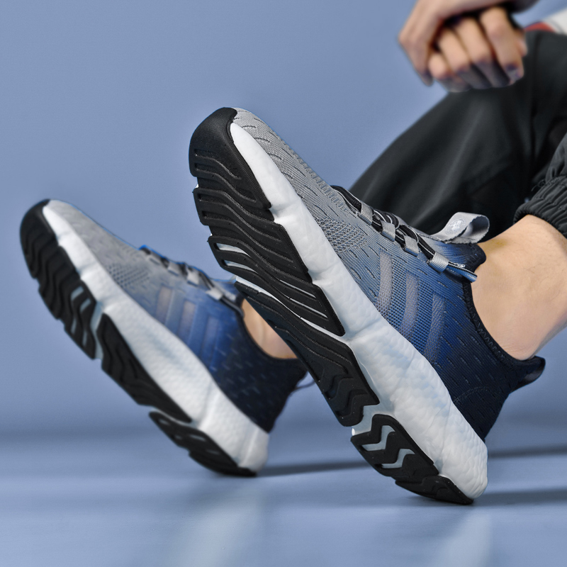 Tênis Quantum Runner Unissex - Design Degradê Grey-Orange com Listras Esportivas