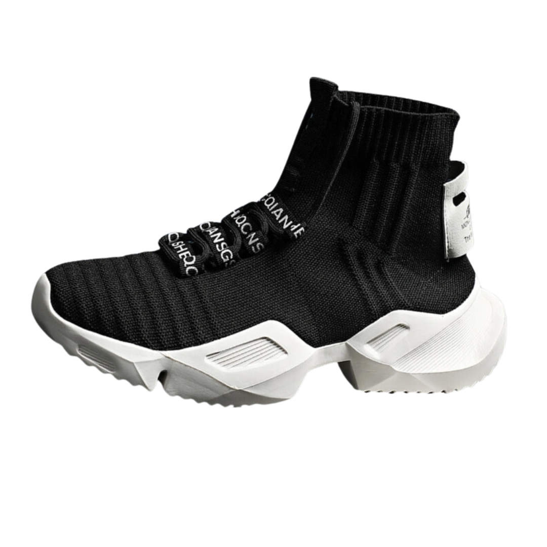 Tênis Vega Runner Unissex - Design Sock High-Top Black com Solado Geométrico