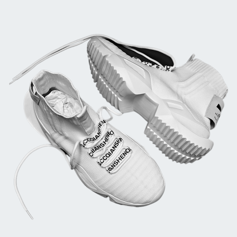 Tênis Vega Runner Unissex - Design Sock High-Top Black com Solado Geométrico