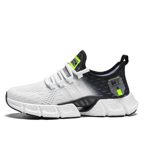 Tênis Nimble Racer Unissex - Design Degradê White/Black com Detalhes Neon