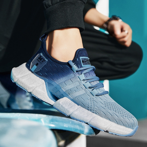 Tênis Nimble Racer Unissex - Design Degradê White/Black com Detalhes Neon