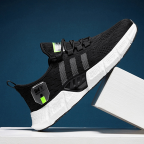 Tênis Nimble Racer Unissex - Design Degradê White/Black com Detalhes Neon