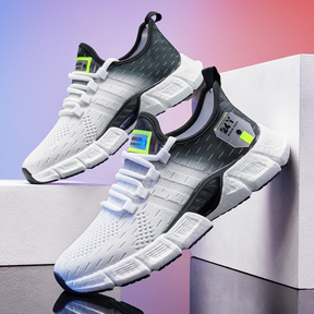 Tênis Nimble Racer Unissex - Design Degradê White/Black com Detalhes Neon