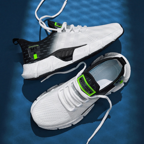 Tênis Nimble Racer Unissex - Design Degradê White/Black com Detalhes Neon