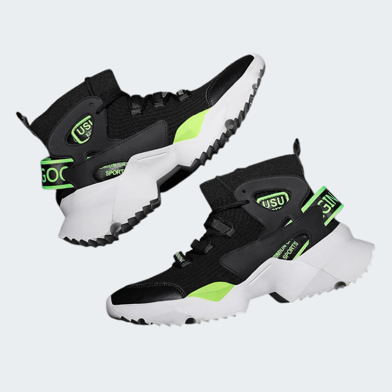 Tênis Nebula Tech Unissex - Design Hip-Hop High-Top com Detalhes Neon