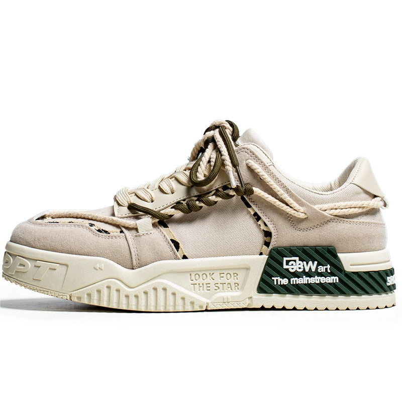 Tênis Glide Force Unissex - Design Deconstruído Bege com Cadarços Corda