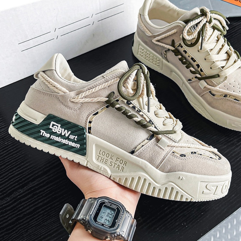 Tênis Glide Force Unissex - Design Deconstruído Bege com Cadarços Corda